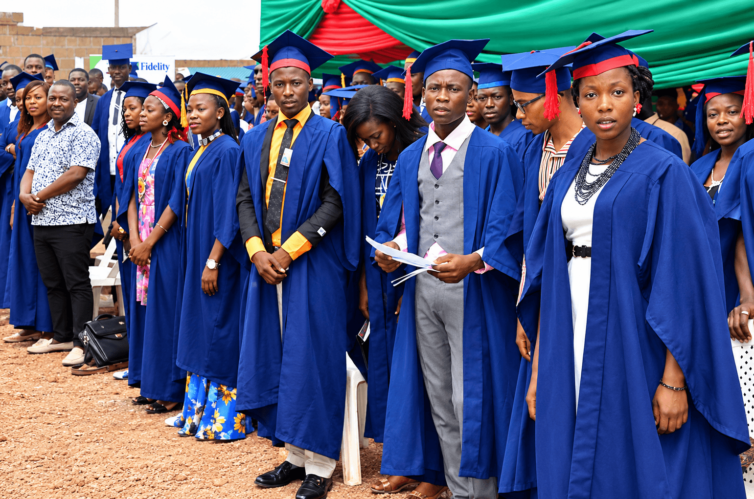 Students in academic gowns gathered at a university ceremony.